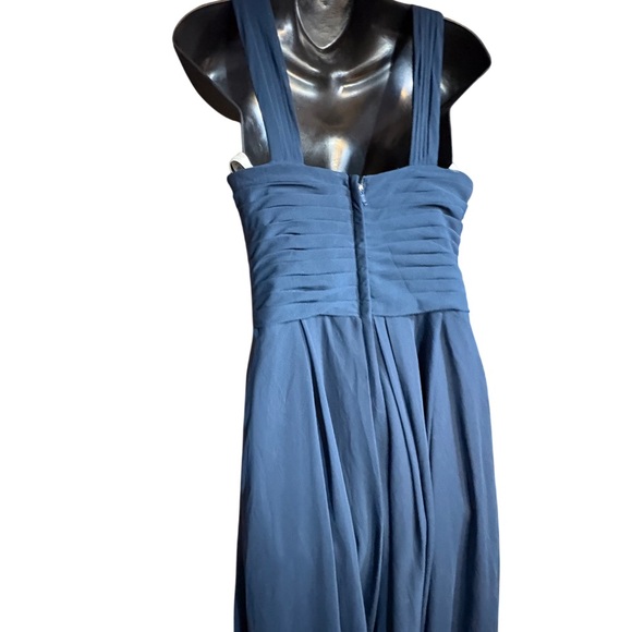 Azazie A-line gown in navy blue chiffon pleated crisscross bodice 16 xl - Picture 3 of 9